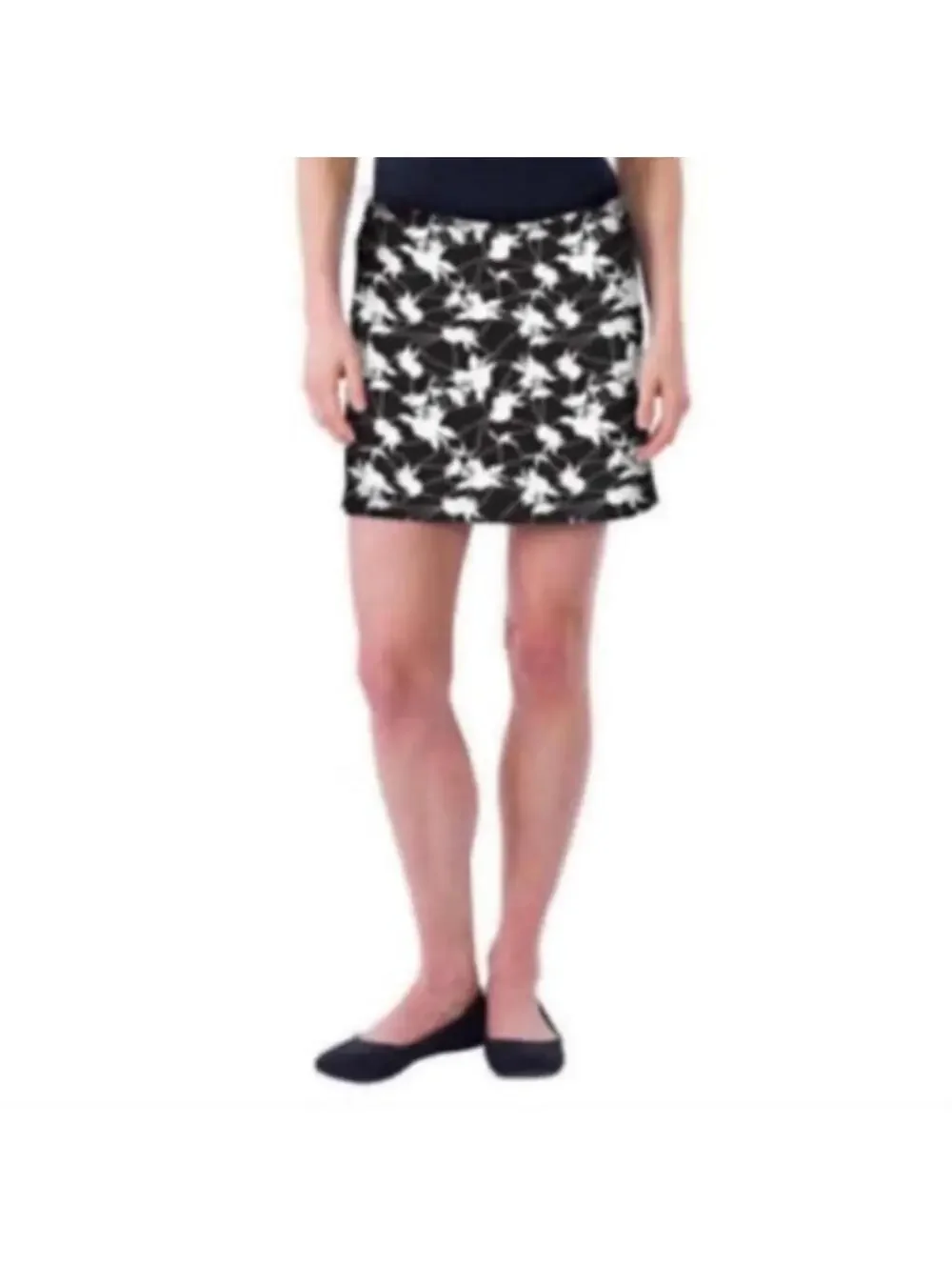 Black‎ and White Floral Print Skort with Built-in Shorts